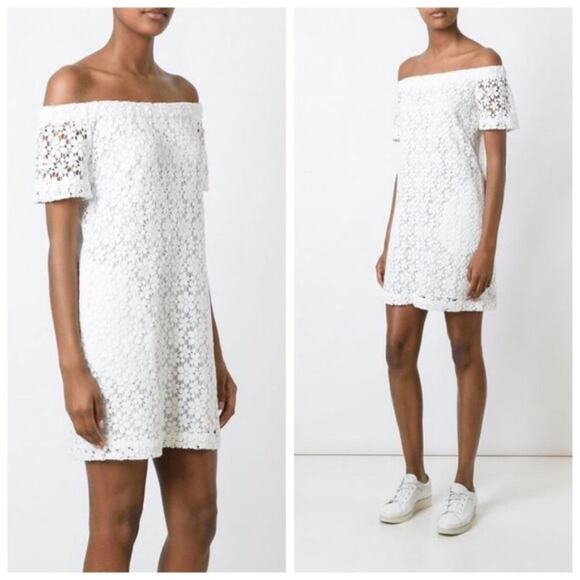 A.L.C. Bolen Lace Dress in White Floral Crochet Off-Shoulder - Picture 1 of 8